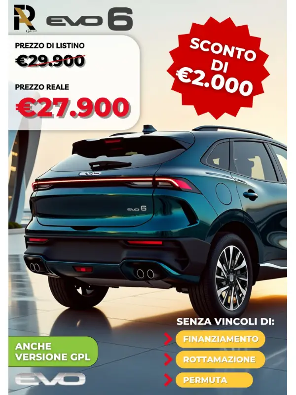 slider mobile Affare EVO 6: 2.000€ Subito per te! Senza Rottamazione né Finanziamento. Solo fino al 30/11.