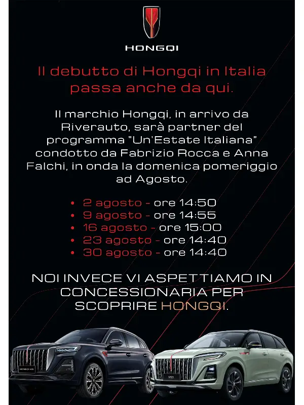 slider mobile Hongqi debutta in TV con Riverauto!