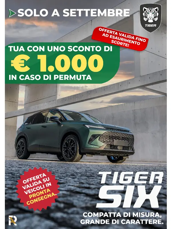 slider mobile Solo a Settembre: Tiger Six in Pronta Consegna con € 1.000 di Sconto