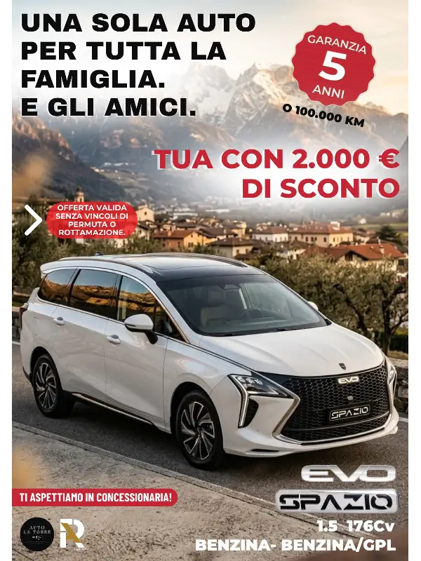 slider mobile Promo EVO Spazio: 2.000 € di sconto senza vincoli!