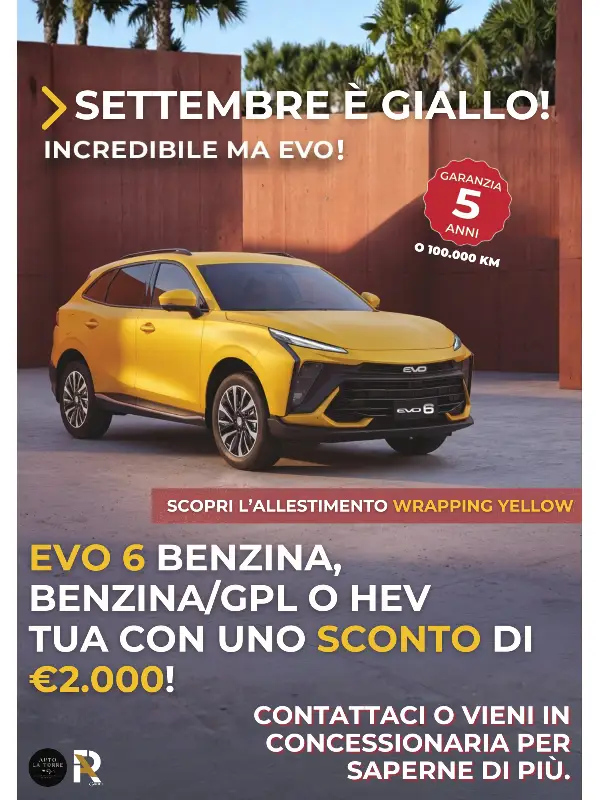 slider mobile Settembre è Giallo: EVO 6 tua con 2.000€ di sconto!