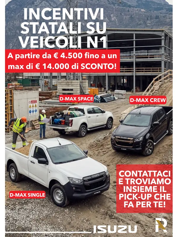 slider mobile Incentivi Statali Isuzu: fino a 14.000€ di sconto!