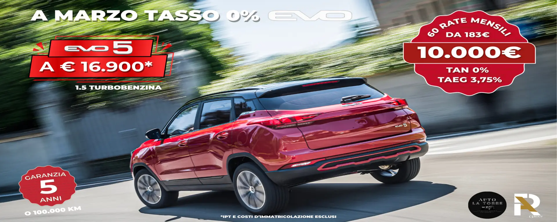 slider desktop Marzo con EVO 5: Tua a € 16.900 con Tasso 0% e 5 Anni di Garanzia