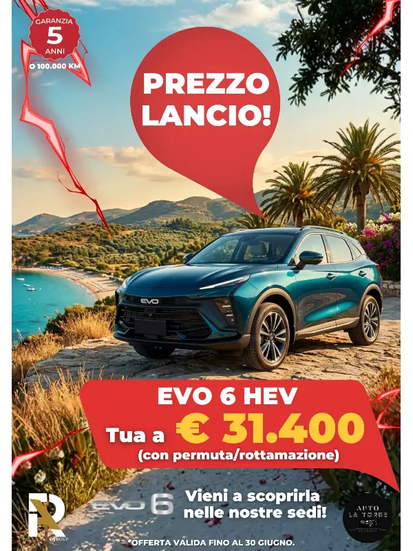 slider mobile Nuova EVO 6 HEV: Prezzo Lancio da € 31.400!