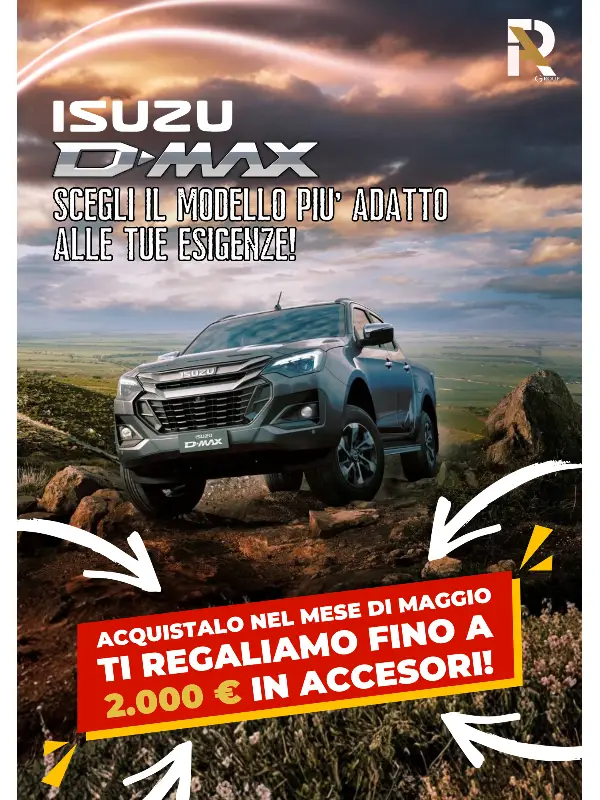 slider mobile Isuzu D-Max da Riverauto Group: a Maggio il fuoristrada è ancora più ricco. Acquistalo!