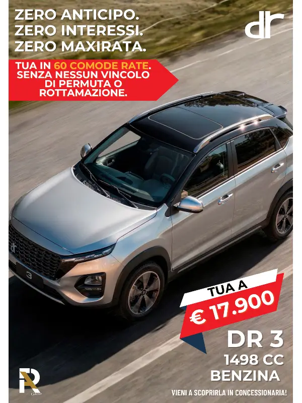 slider mobile Nuova DR 3: Zero Anticipo, Zero Interessi, Zero Maxirata!